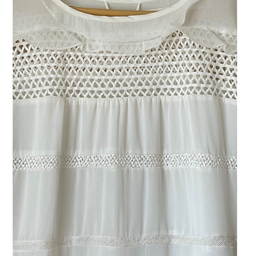 Unbranded Women White Crochet Lace Tiered Ruffle Blouse Medium Boho Sheer Top - Picture 15 of 15